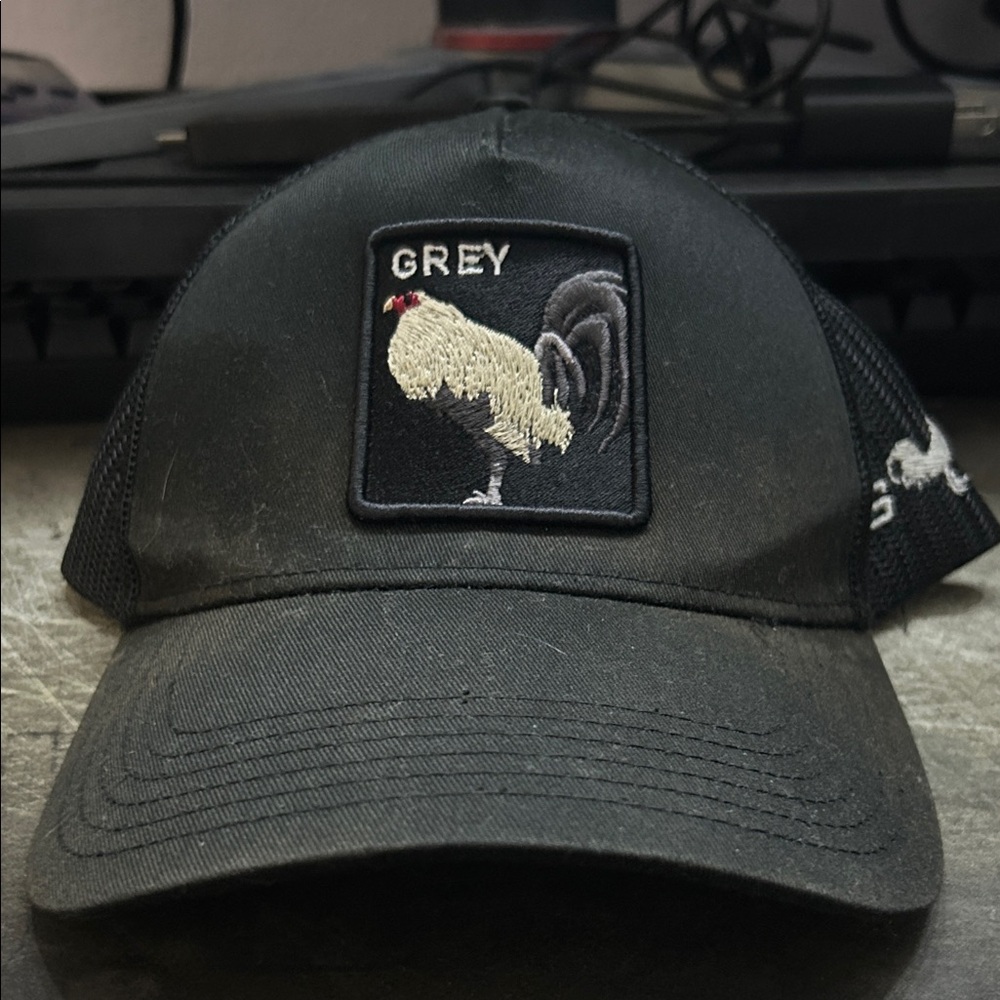 Grey Black Rooster Patch Cap